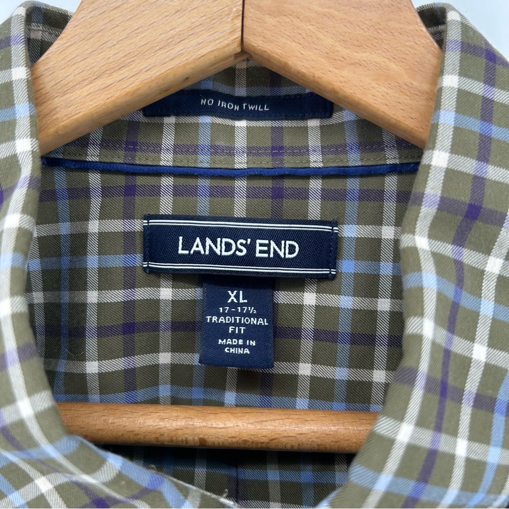 Land's End Plaid Traditional Fit No Iron Twill Short Sleeve Button Down Size XL - Picture 4 of 8